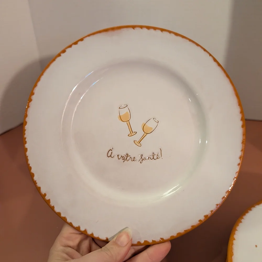 Lot of 4 (FOUR) Hallmark Wine & Cheese Stoneware Appetizer/Salad Plates - 8.5